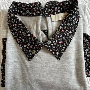 LOFT Gray Top with Floral Collar and Hem